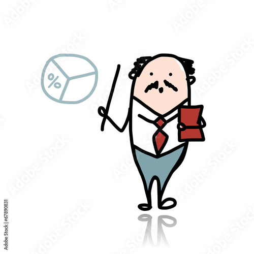 Businessman with pointer and chart, sketch for your design