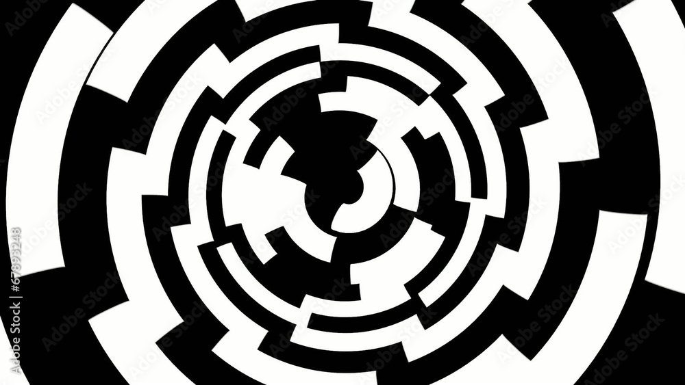 Black and white arcs form a spinning tunnel Black and white arcs form a spinning tunnel