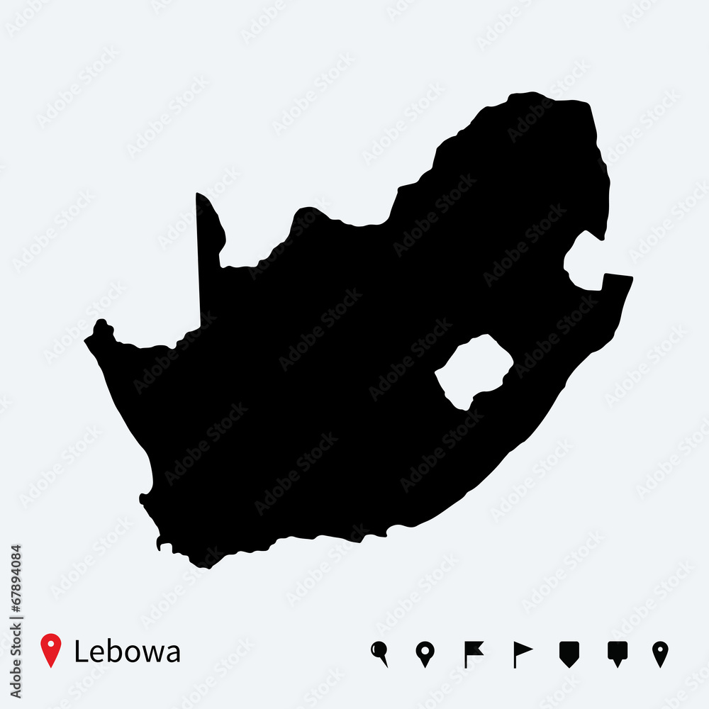 High detailed vector map of Lebowa with navigation pins. High detailed vector map of Lebowa with navigation pins.