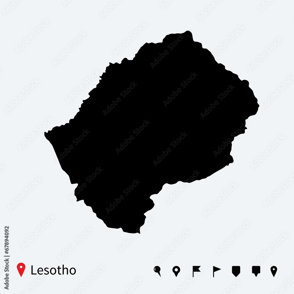High detailed vector map of Lesotho with navigation pins.