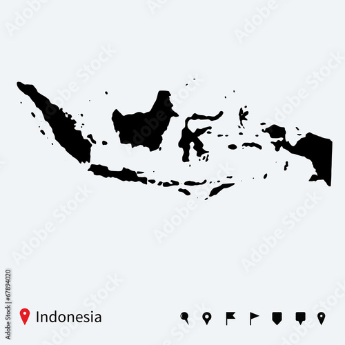 Fotografia High detailed vector map of Indonesia with navigation pins.