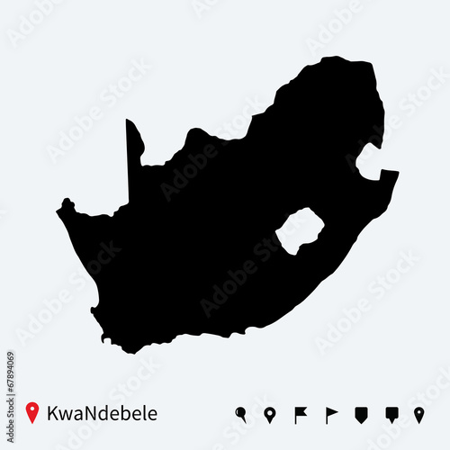 High detailed vector map of KwaNdebele with navigation pins.