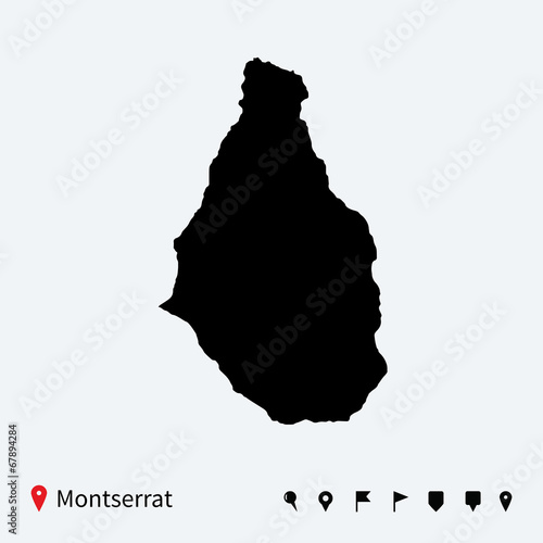 High detailed vector map of Montserrat with navigation pins.