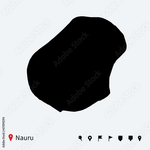 High detailed vector map of Nauru with navigation pins.