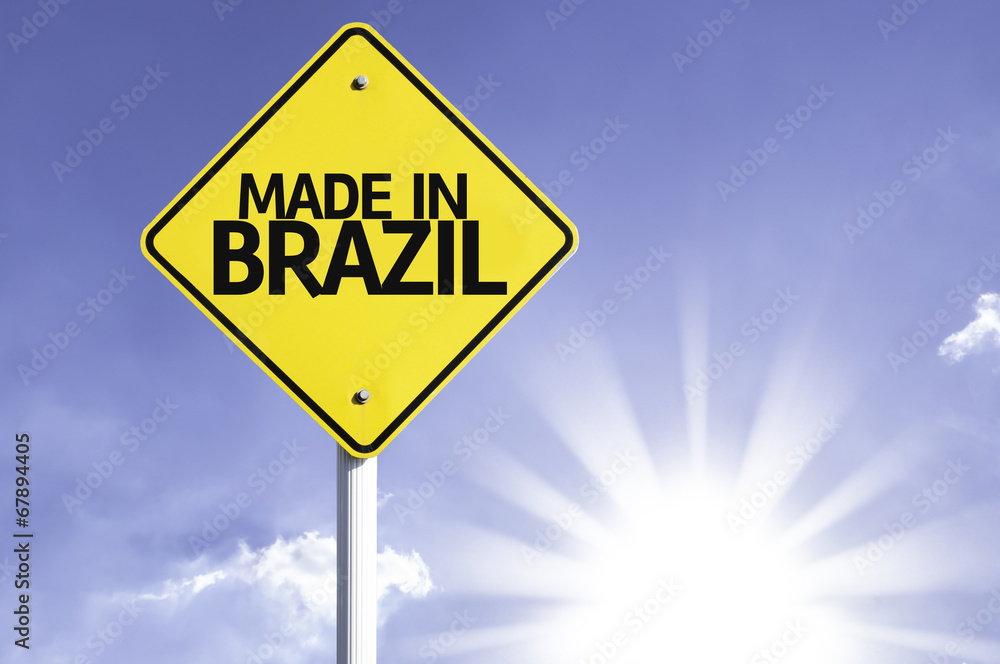 Made in Brazil road sign with sun background Made in Brazil road sign with sun background