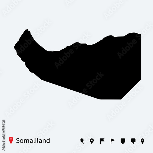 Fototapeta Naklejka Na Ścianę i Meble -  High detailed vector map of Somaliland with navigation pins.
