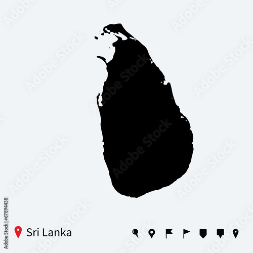 High detailed vector map of Sri Lanka with navigation pins.