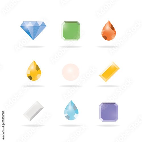 Set of colored gems isolated on white background