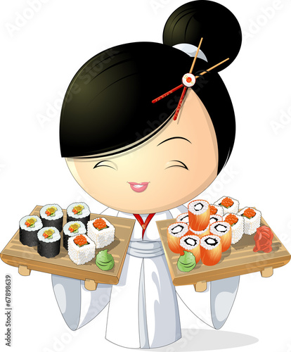 Naklejka na ścianę dziewczyna sushi