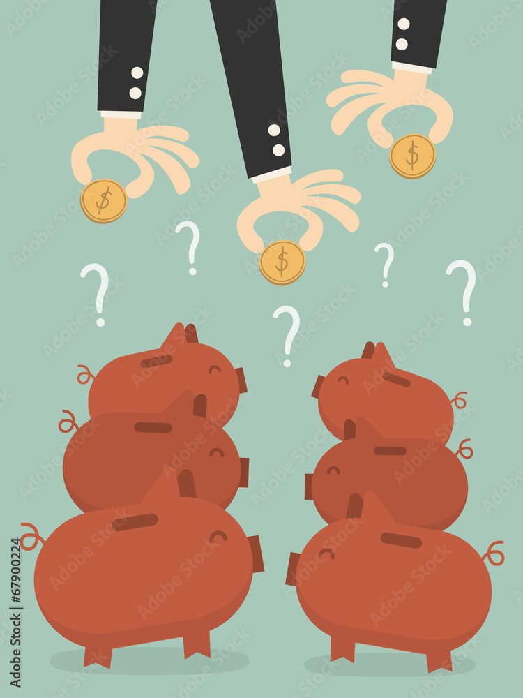 Saving, businessman’s hands putting a coin into piggy bank. Stock ...