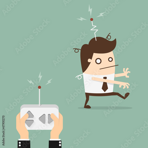 boss controlling a worker with a remote control