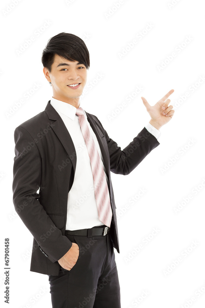 young business man show something by gun posture young business man show something by gun posture