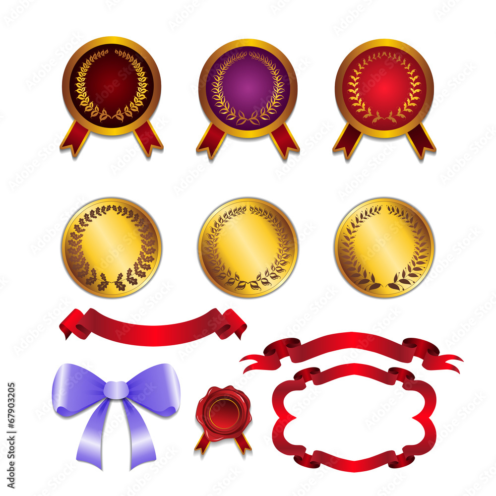 Vector set for design ribbons, medals Vector set for design ribbons, medals