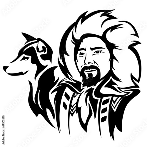 Obraz na plátně eskimo man with husky dog
