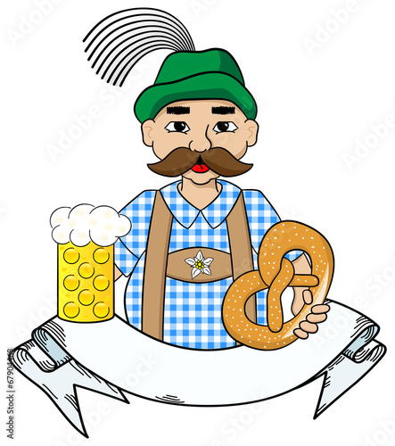 Oktoberfest Bayer mit Bier, Brezel und Banner