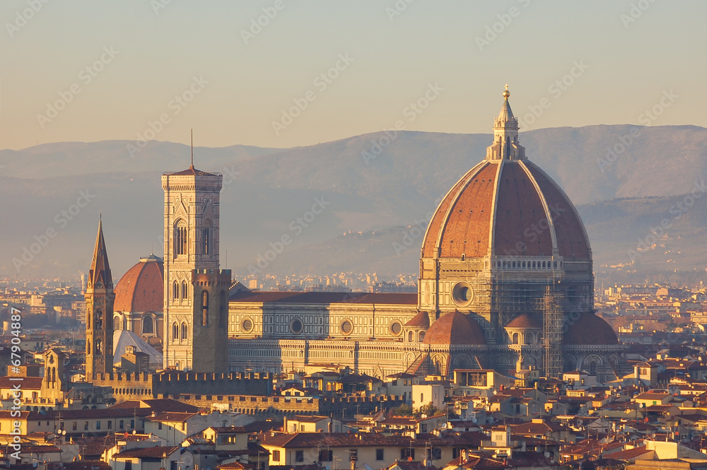 Aerial view of Duomo Cathedral in Florence Italy