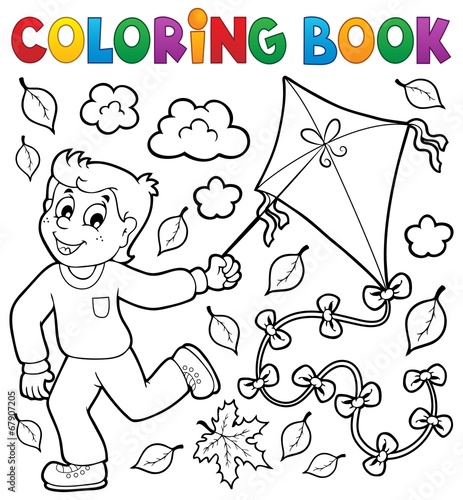 Coloring book with boy and kite
