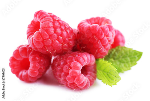 Ripe sweet raspberries isolated on white