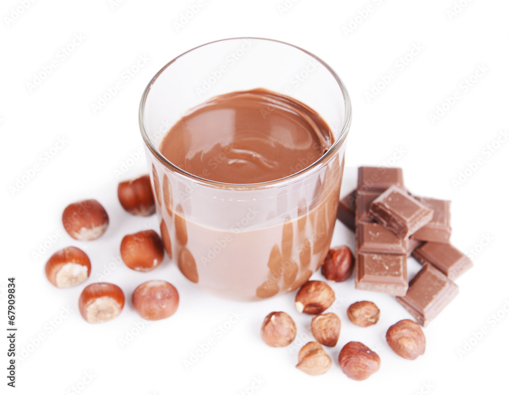 Sweet chocolate cream in jar isolated on white Sweet chocolate cream in jar isolated on white