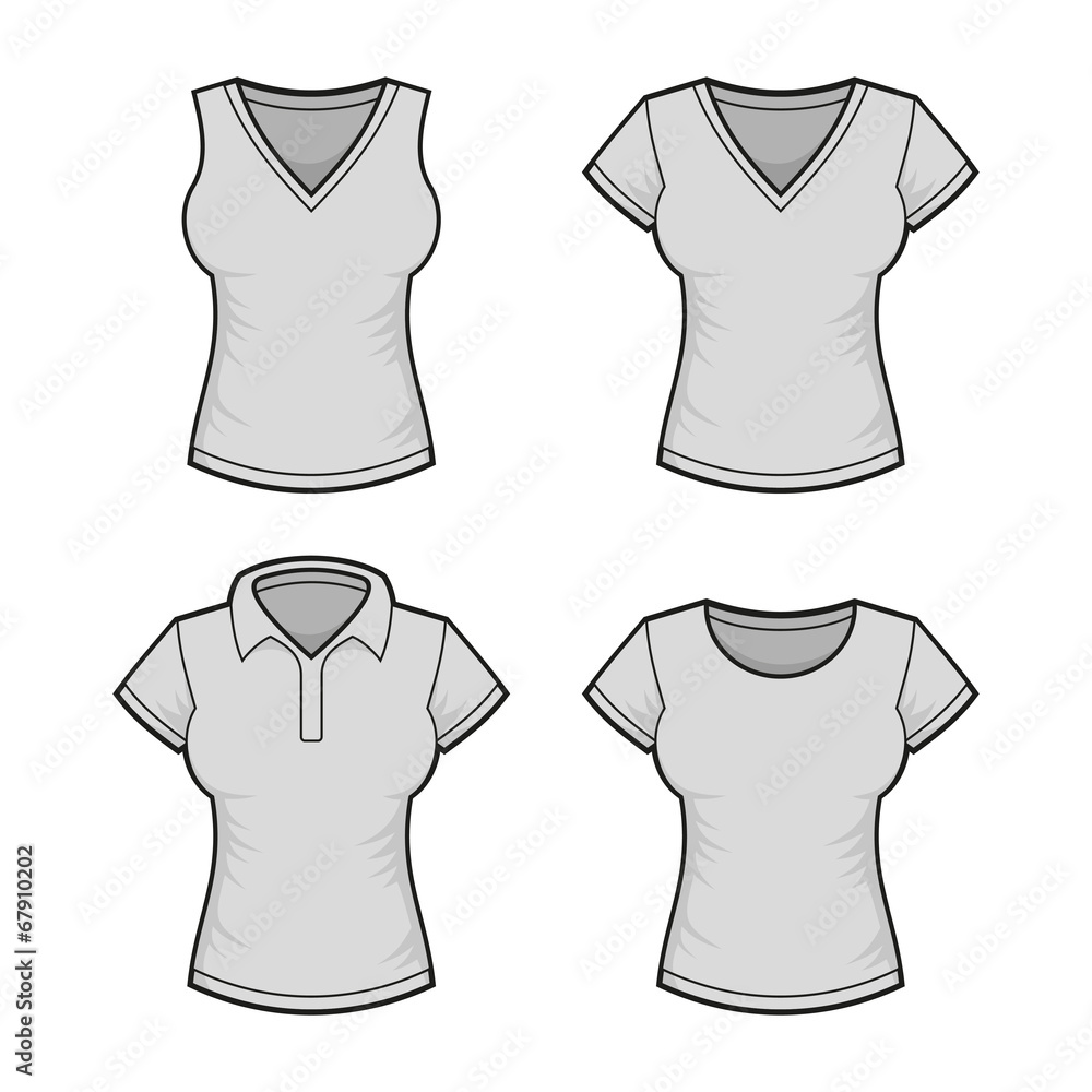 Vector. Women's T-shirt Design Template Set. Vector Vector. Women's T-shirt Design Template Set. Vector