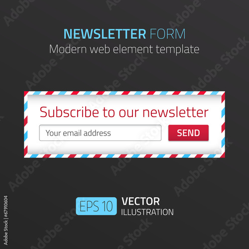 Modern newsletter form template with design of airmail