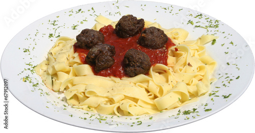 Italian pasta with Tortellini and tomato sauce and meat balls photo