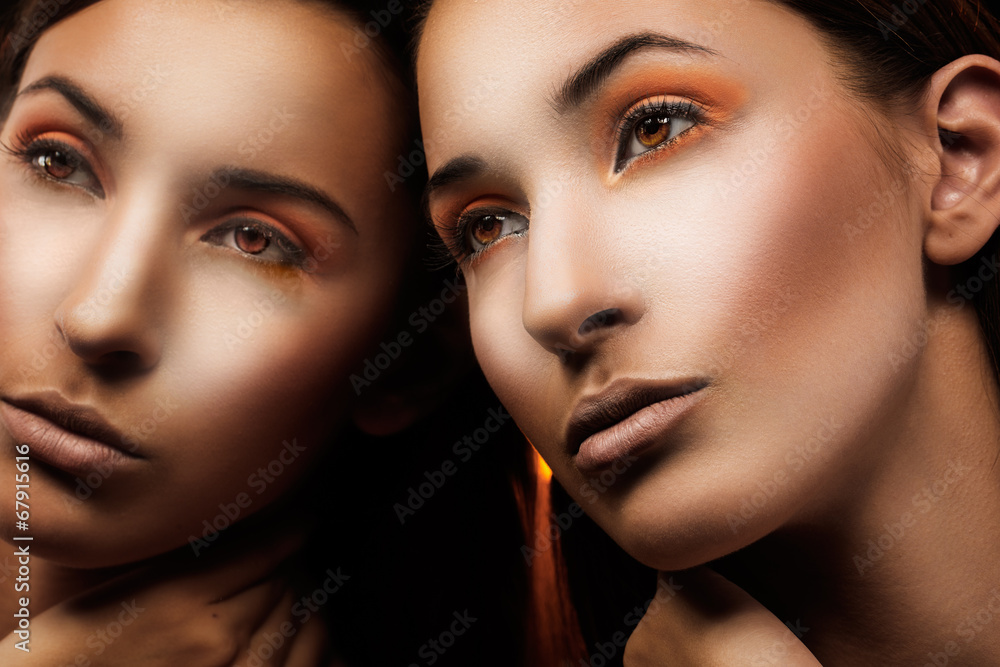 Young beautiful woman in mirror Young beautiful woman in mirror