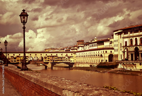 Beautiful Ponte Vecchio in Florence, Italy - in vintage style