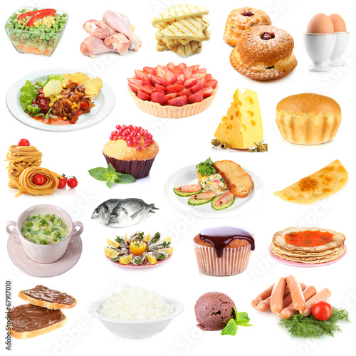 Food collage isolated on white