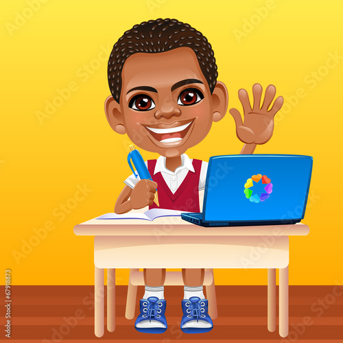 Vector happy smiling African schoolboy