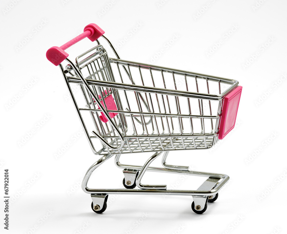 Metal shopping cart or trolley on white