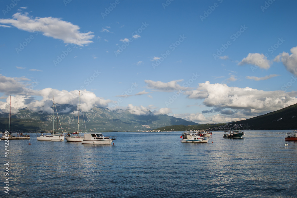 Boats tied up in the Bay of Herceg Novi