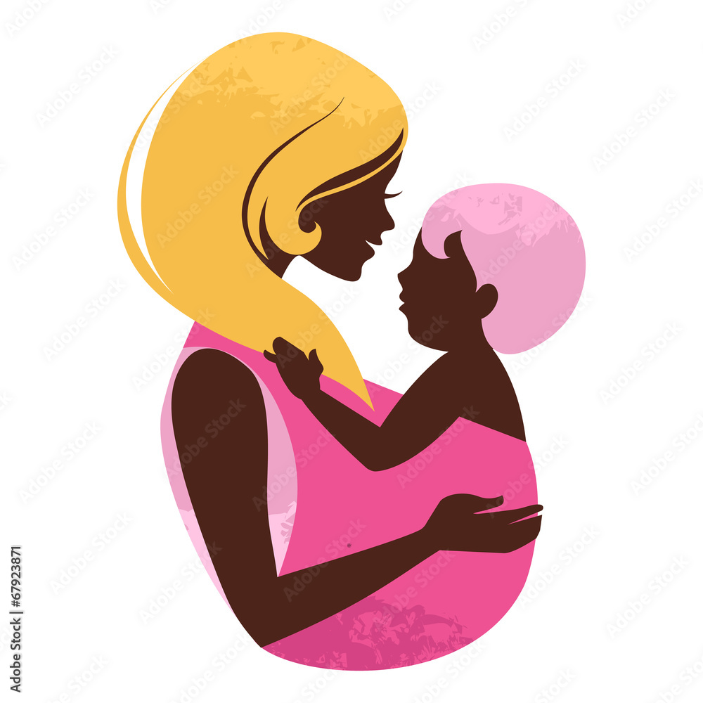 Beautiful mother silhouette with baby in a sling Beautiful mother silhouette with baby in a sling