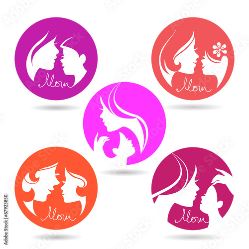 Set of mother and baby silhouette symbols. Happy Mother's Day ic