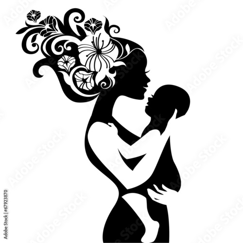 Beautiful mother silhouette with her baby