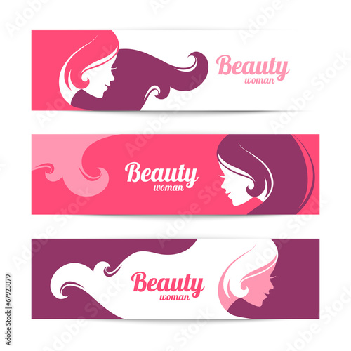 Banners with stylish beautiful woman silhouette. Template design