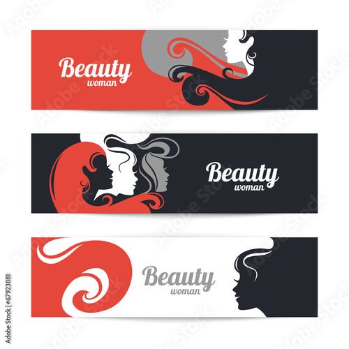 Banners with stylish beautiful woman silhouette. Template design