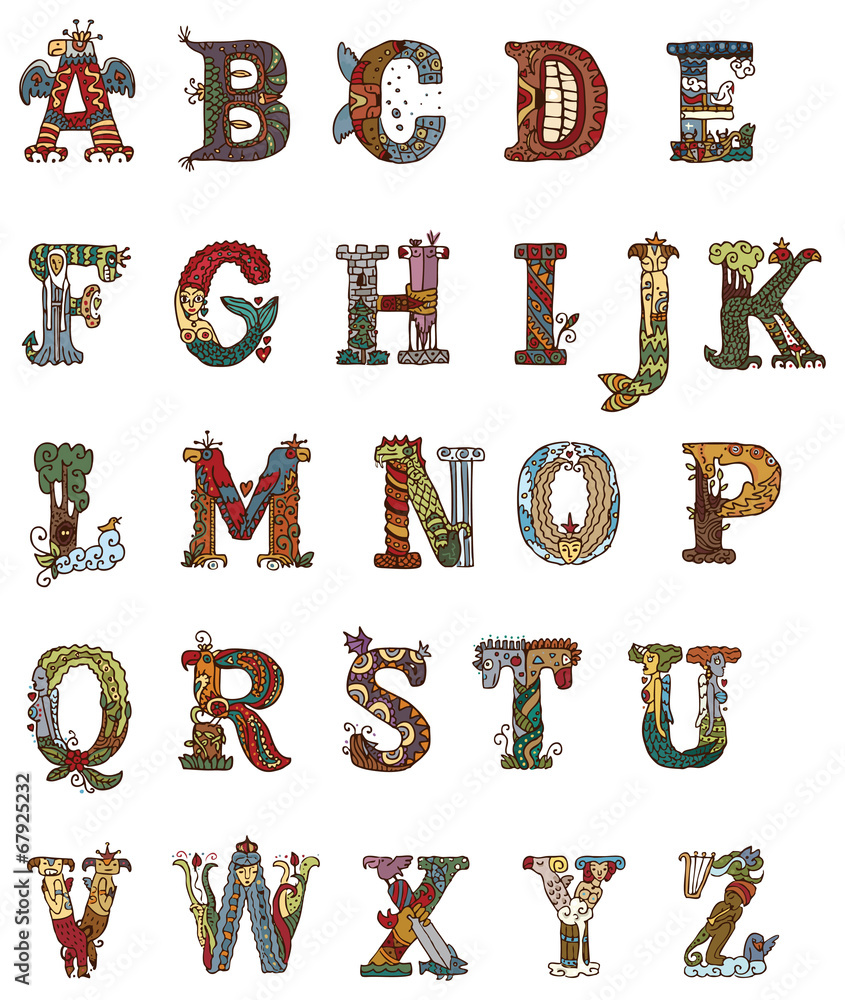 Medieval illuminated letters alphabet Stock Vector | Adobe Stock