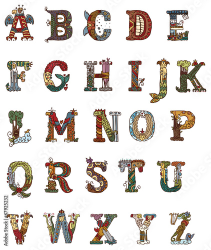 Medieval illuminated letters alphabet