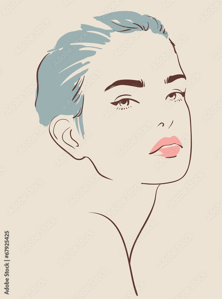 beautiful woman face hand drawn vector illustration Stock Vector ...