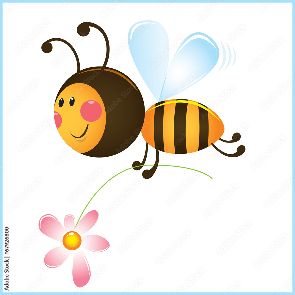 Funny bee and flower - obrazy, fototapety, plakaty 