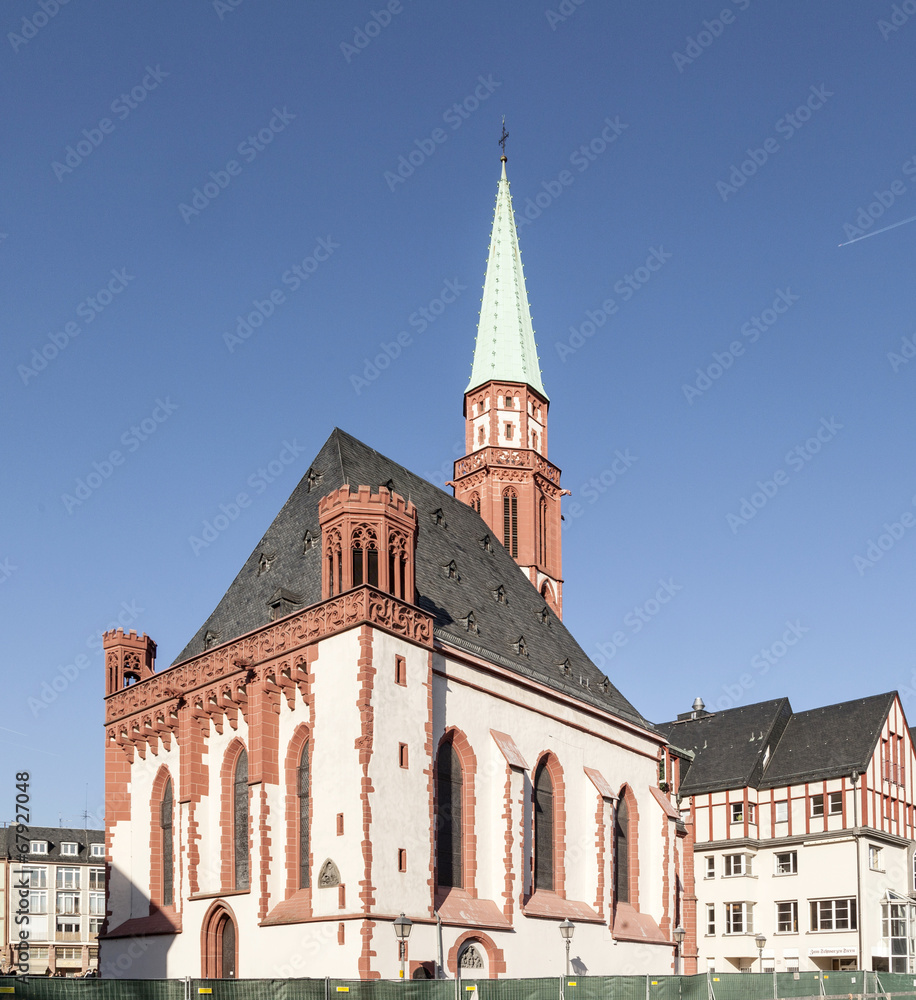 famous old Nikolai Church in Frankfurt at the central roemer pla