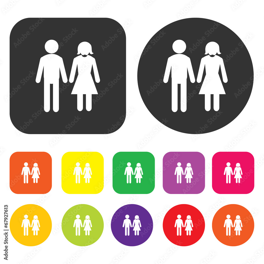 Family icon. People symbol. Round and rectangle colourful 12 but Family icon. People symbol. Round and rectangle colourful 12 but