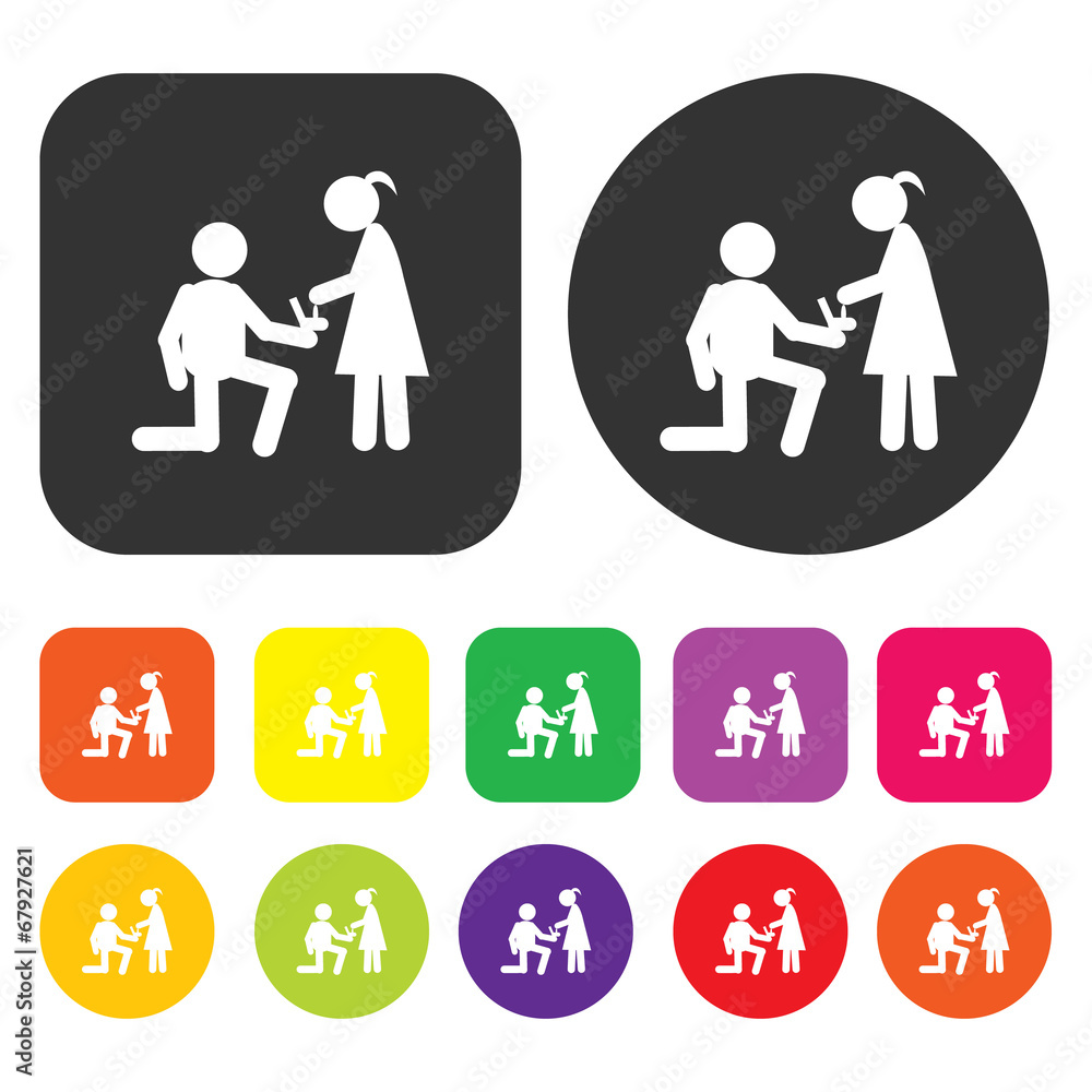 Couple icon. People symbol. Round and rectangle colourful 12 but Couple icon. People symbol. Round and rectangle colourful 12 but