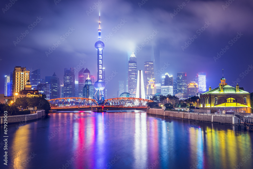 Fototapeta premium Szanghaj, Chiny nocą