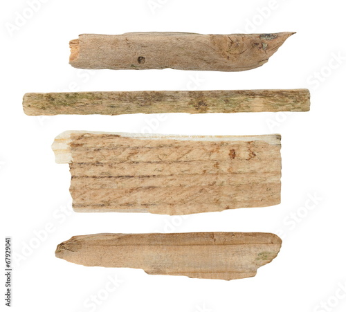 old pieces of broken planks of beech isolated on white