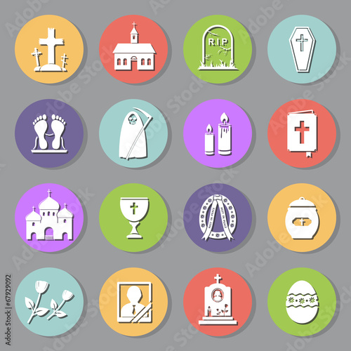 Funeral flat icons set
