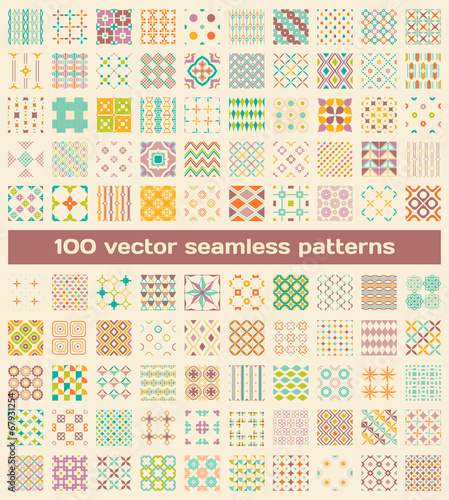 100 tiled different retro vector seamless patterns