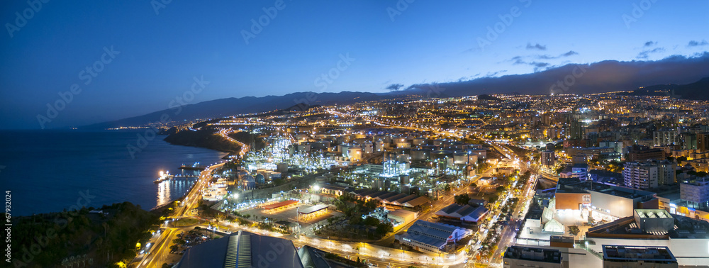 Aerial view of night city. Santa Cruz de Tenerife