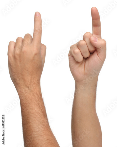 Hand signs. Pointing or touching something. Isolated